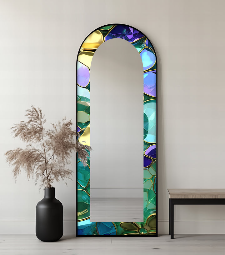 Luxe Gem-Tone Glass Effect – Abstract Floor Mirror