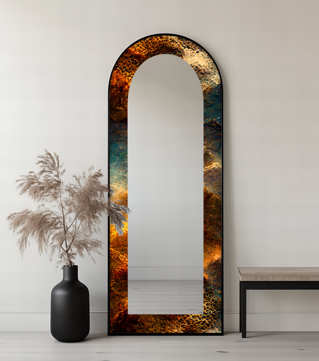 Molten Copper Texture Print – Abstract Floor Mirror