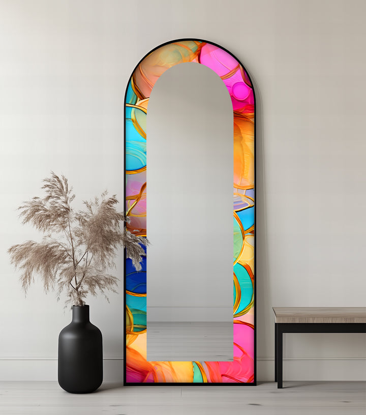 Golden Elegance – Mosaic Floor Mirror