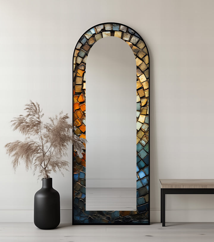 Rustic Arched Mirror – Mosaic Floor Mirror