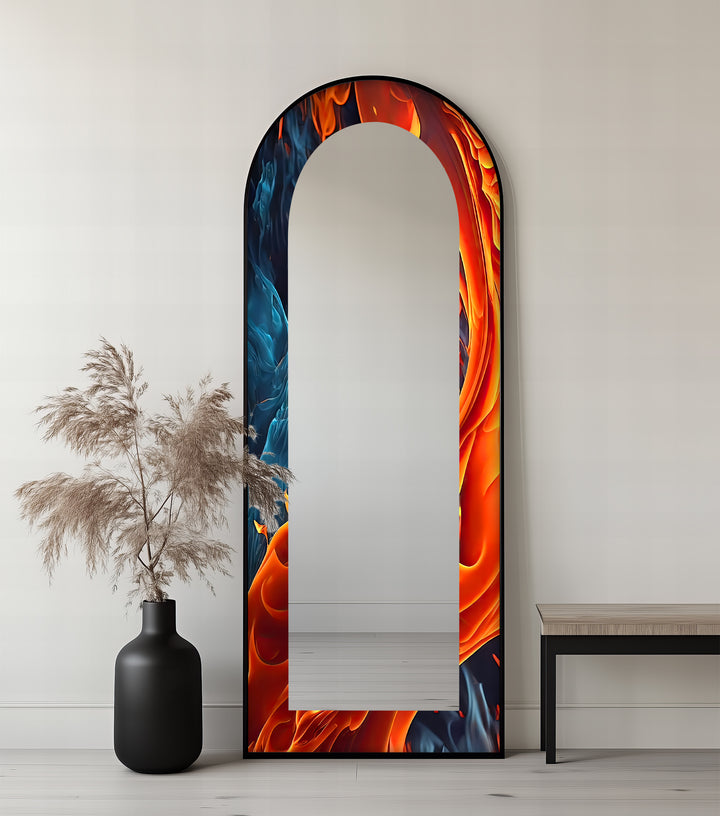Fire & Ice Dual Flow – Abstract Floor Mirror