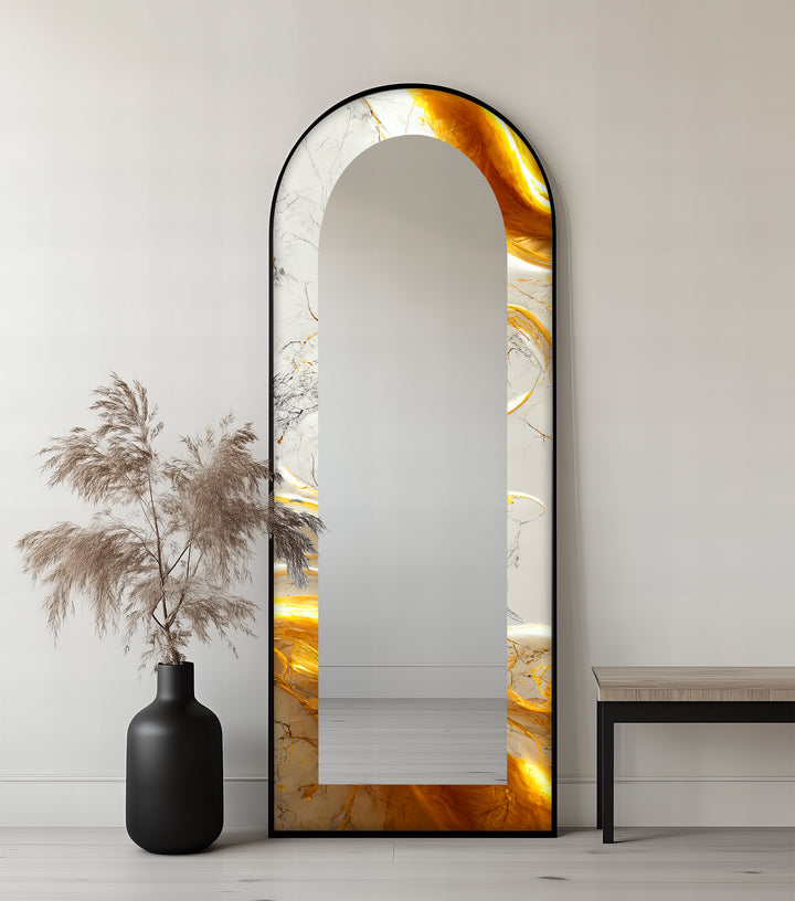 White Marble Glow – Abstract Floor Mirror