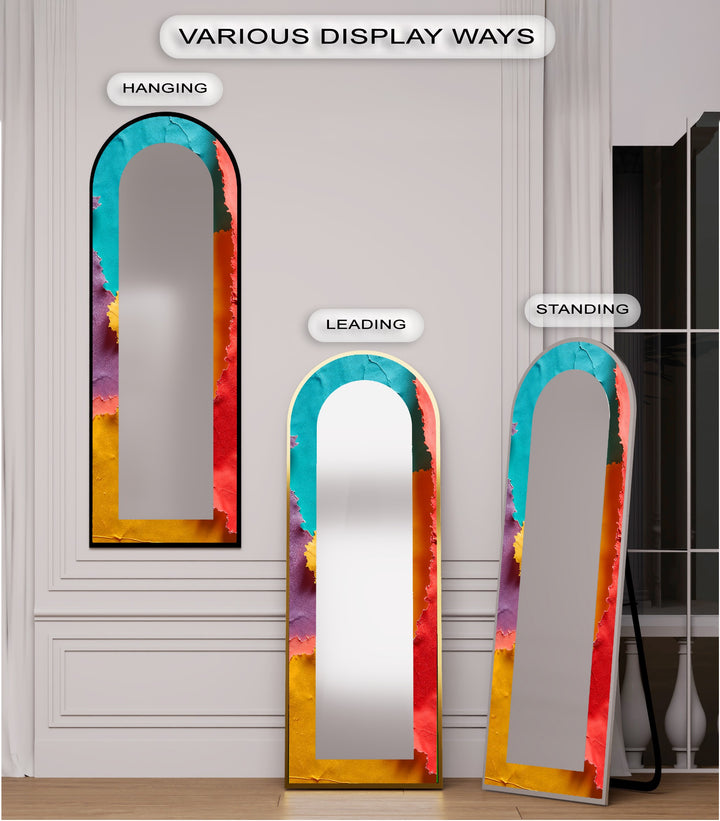 Ripped Rainbow Waves – Abstract Floor Mirror