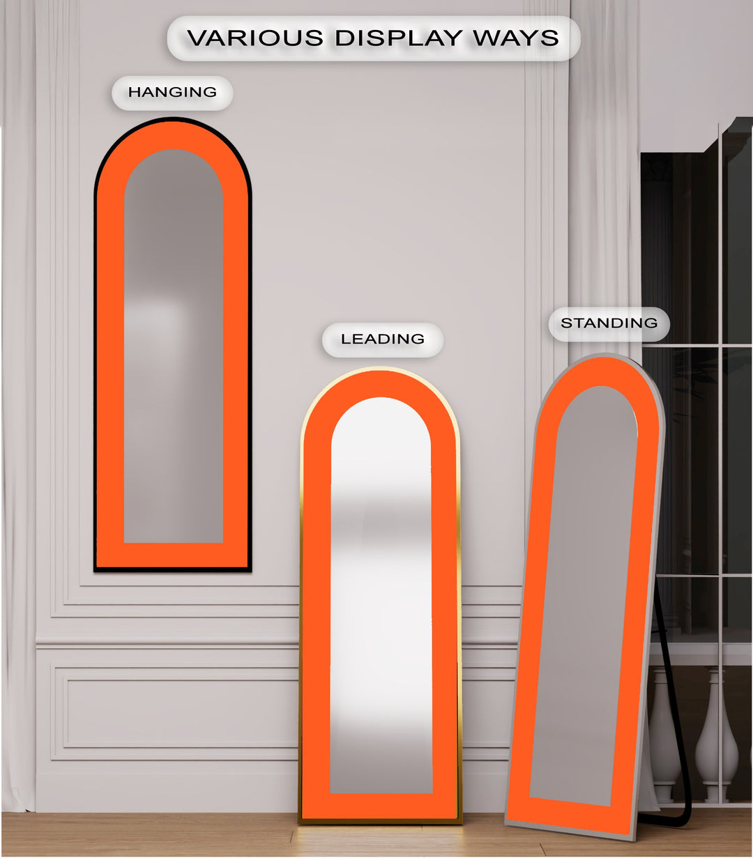 Tangerine Glow – Minimalist Orange Arch Floor Mirror