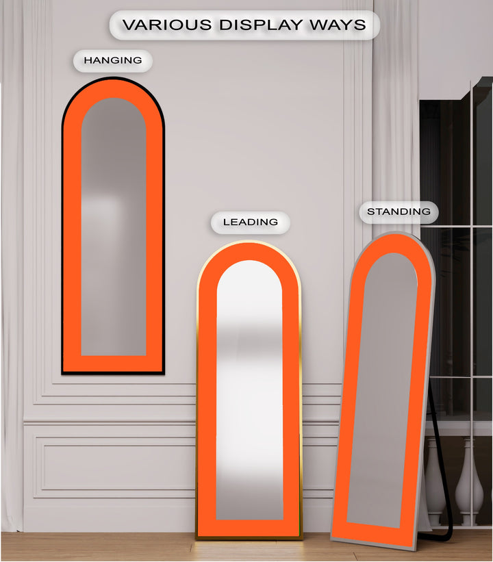 Tangerine Glow – Minimalist Orange Arch Floor Mirror