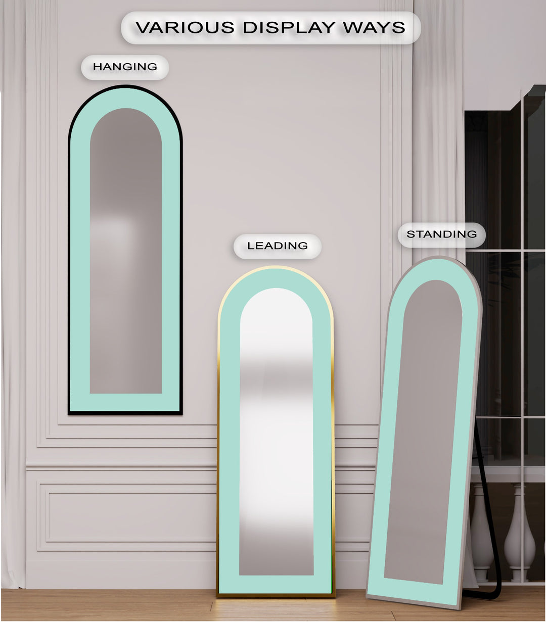 Serene Mist – Light Aqua Abstract Floor Mirror