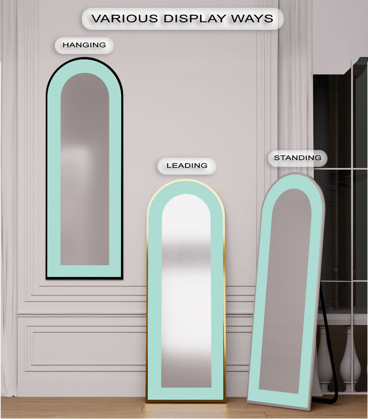 Serene Mist – Light Aqua Abstract Floor Mirror