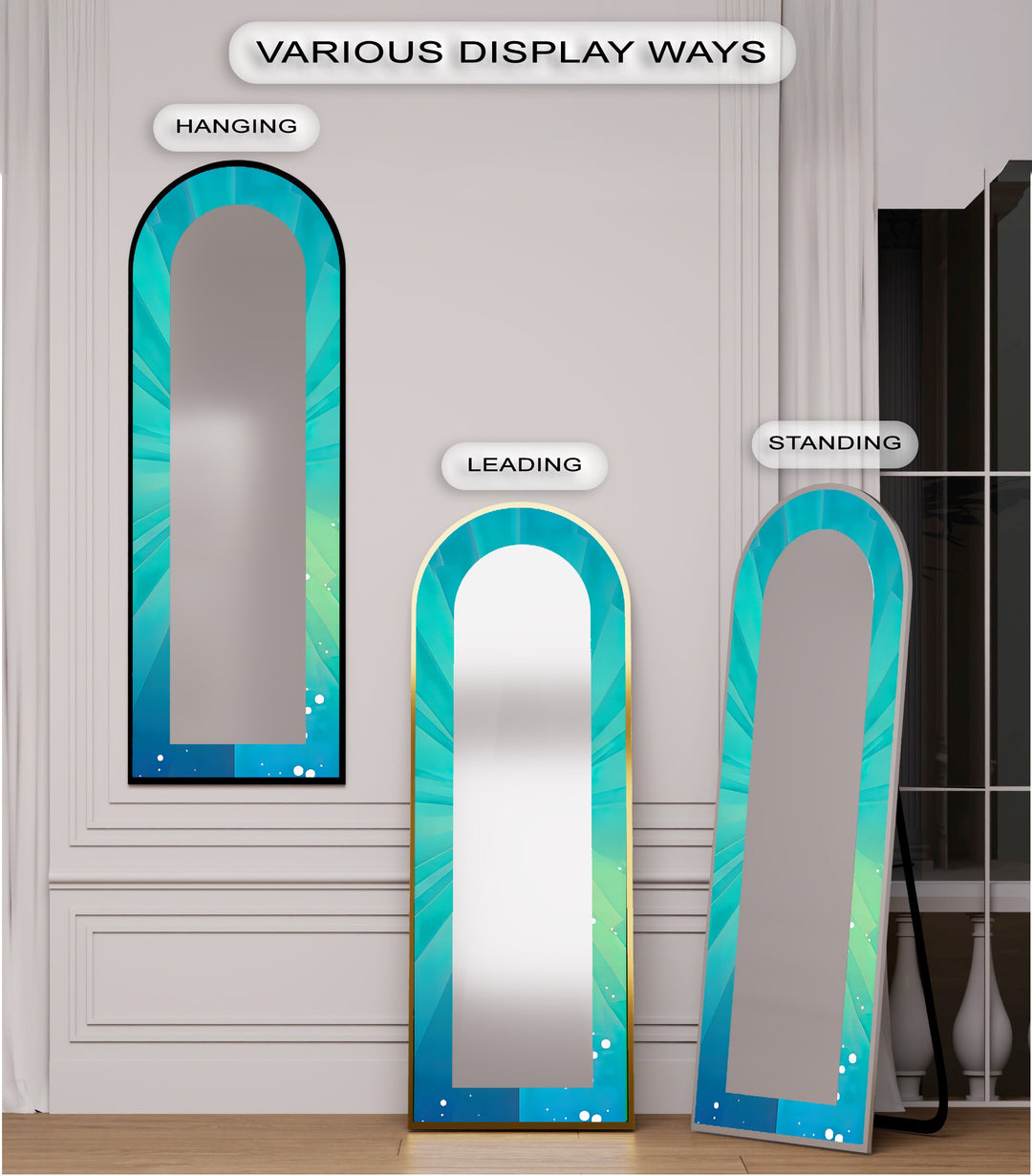 Ocean Glow – Aqua Gradient Radiant Arch Abstrakter Standspiegel 