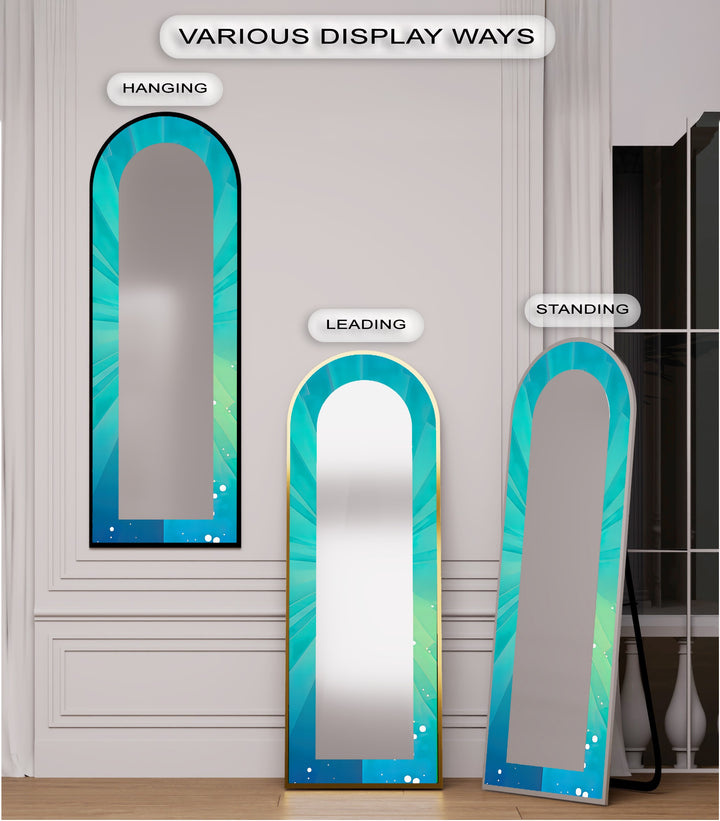Ocean Glow – Aqua Gradient Radiant Arch Abstrakter Standspiegel 