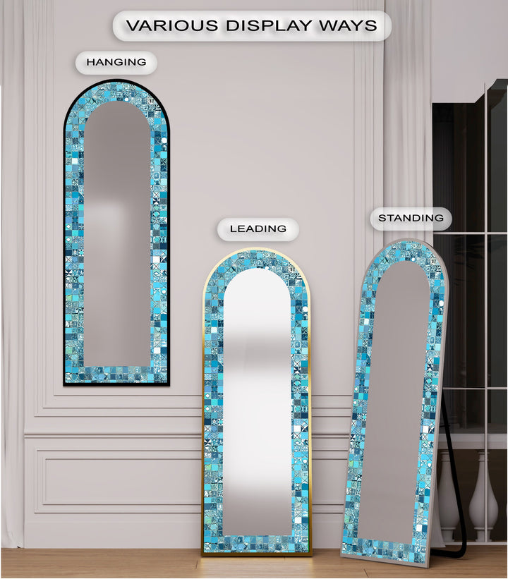Turquoise Blue Tile-Inspired – Mosaic Floor Mirror