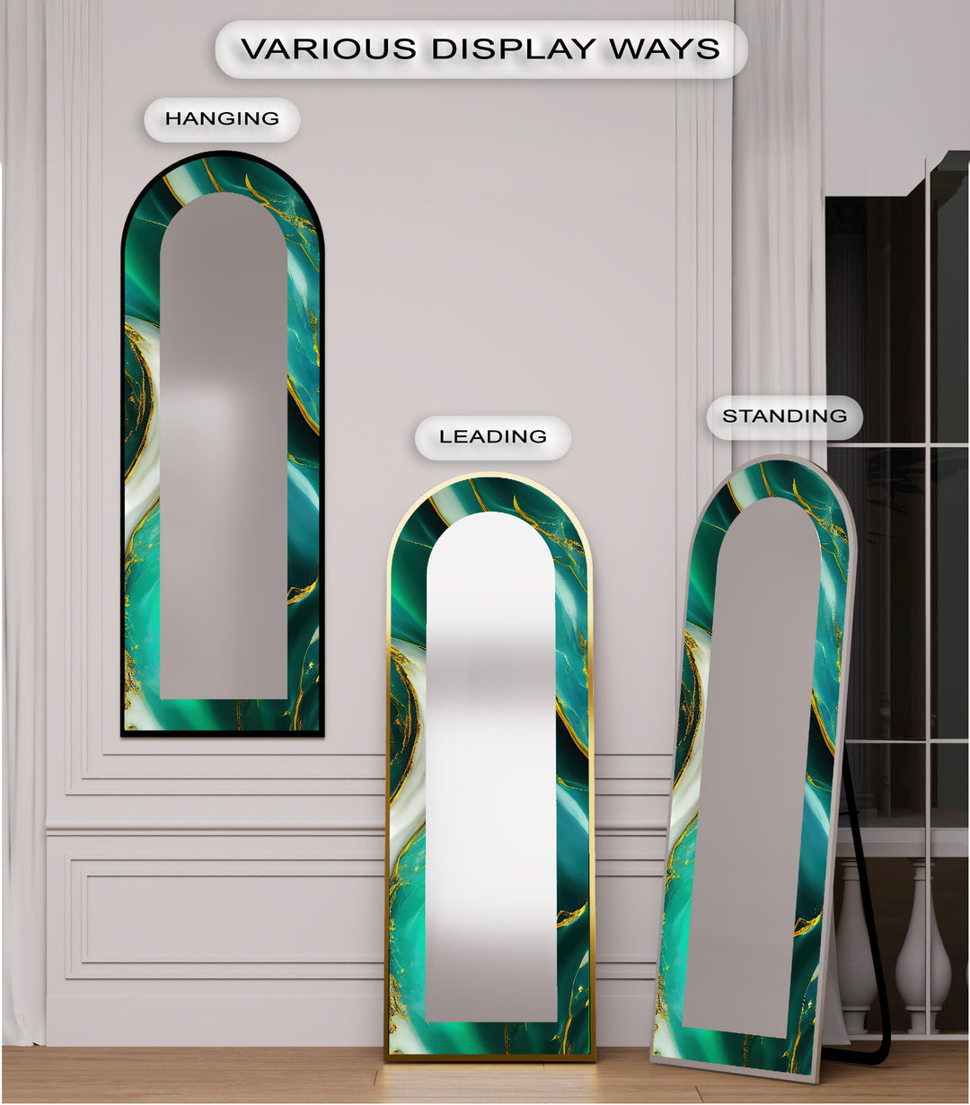 Emerald Aurora Veins – Marble Floor Mirror