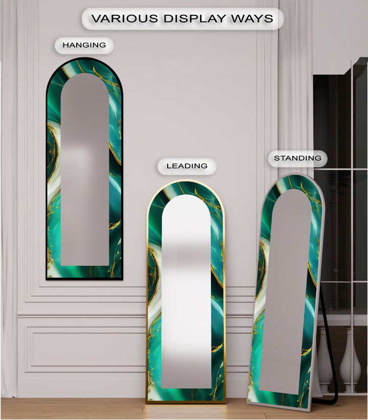 Emerald Aurora Veins – Marble Floor Mirror