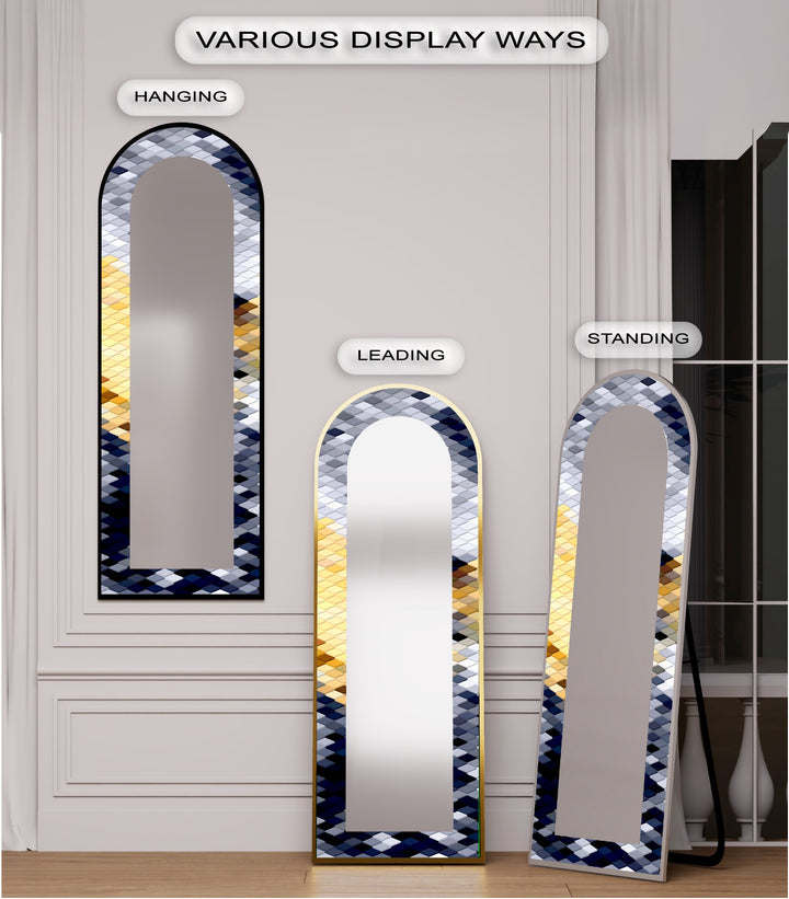 Silber, Gold &amp; Marine Geometrisch - Gebeizter Standspiegel 