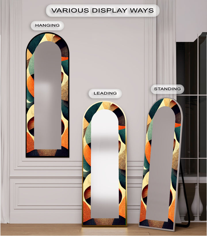 Retro Flow – Mid-Century Geometric Pattern Floor Mirror