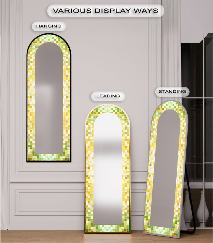 Lime Glow Harmony – Frischer grüner Mosaik-Standspiegel 