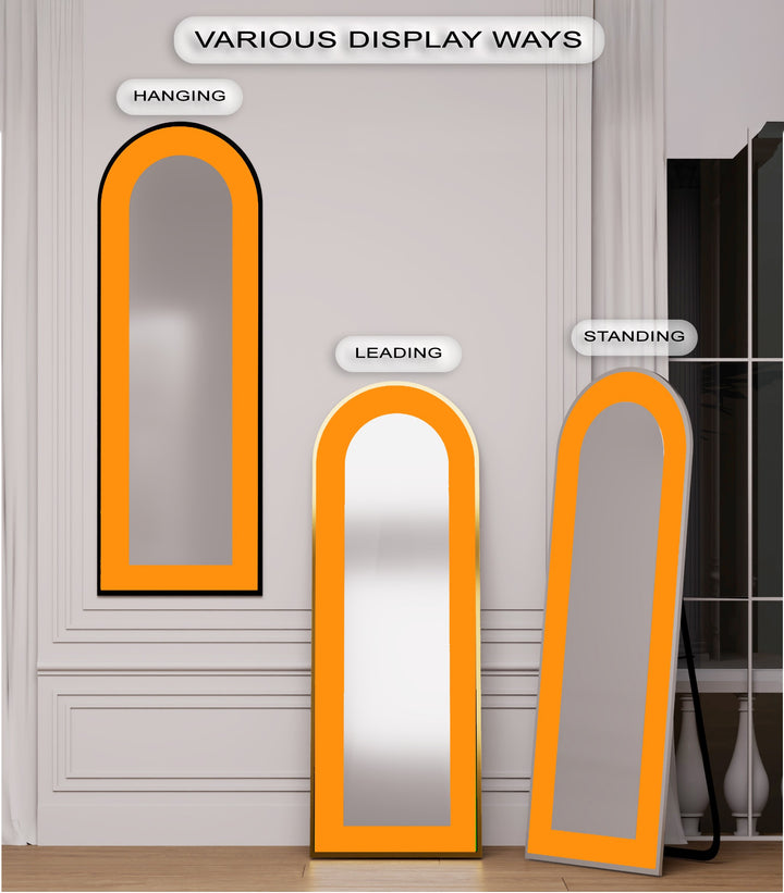Sunburst Edge – Radiant Yellow-Orange Arch Floor Mirror