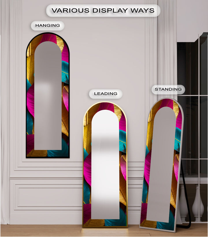 Jewel-Tone Feather - Abstract Floor Mirror