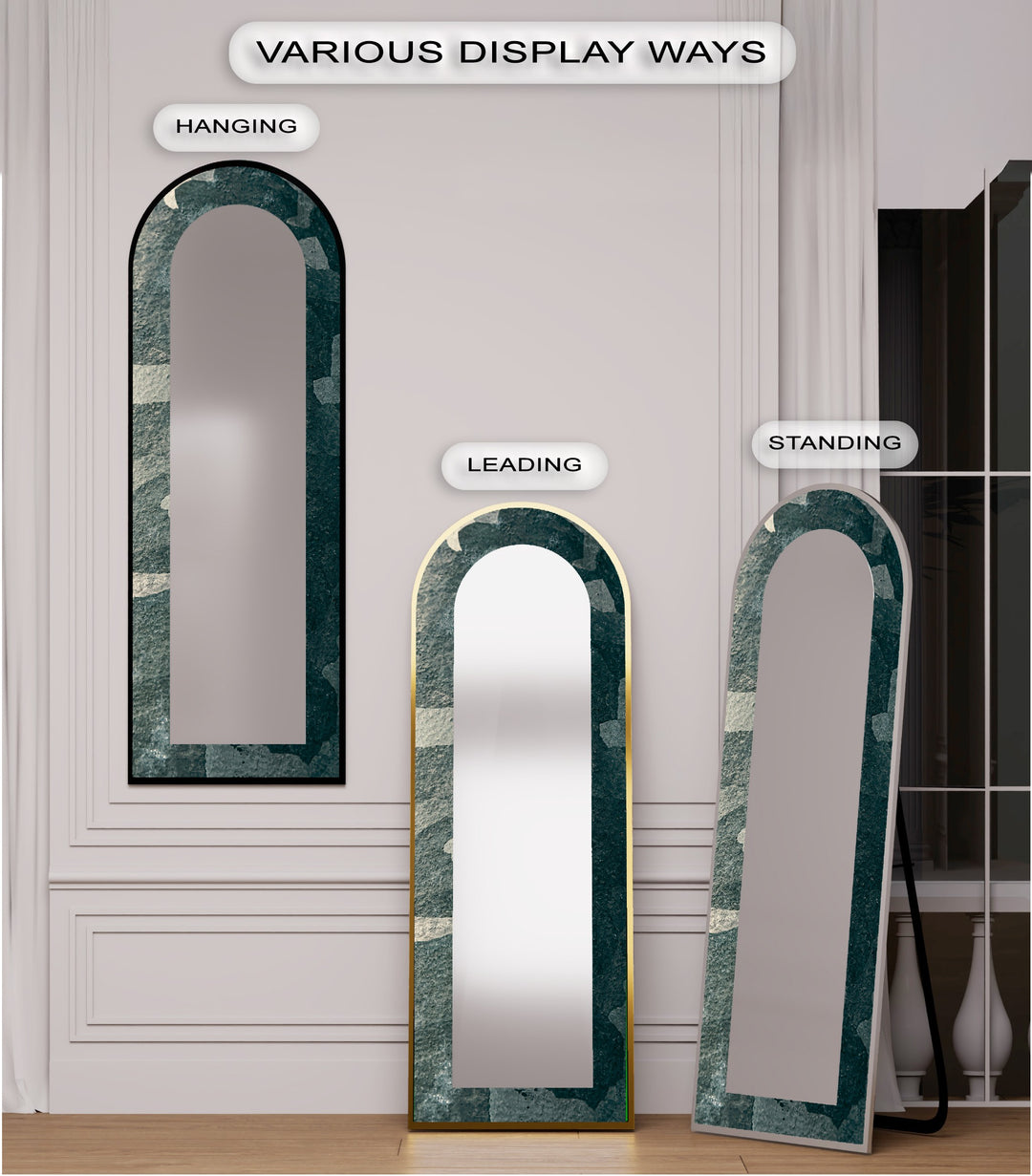 Stone Veil – Textured Deep Green Floor Mirror
