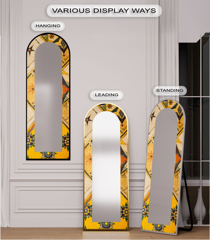 Golden & Brown Elegance – Mosaic Floor Mirror