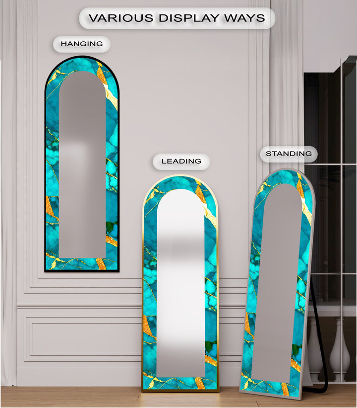 Oceanic Gold Veins – Marble Floor Mirror