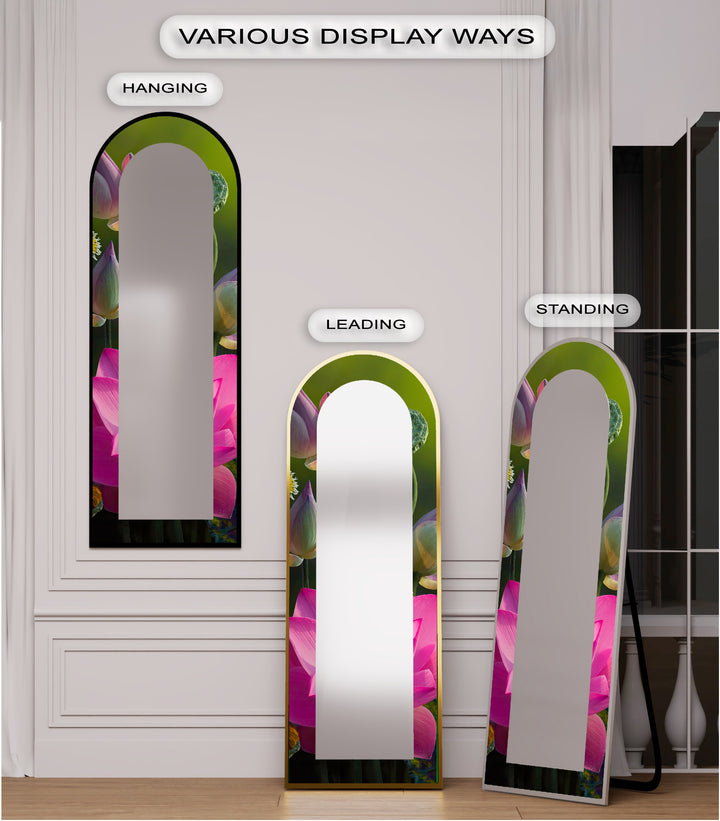 Sacred Bloom – Pink Lotus Botanical Floor Mirror