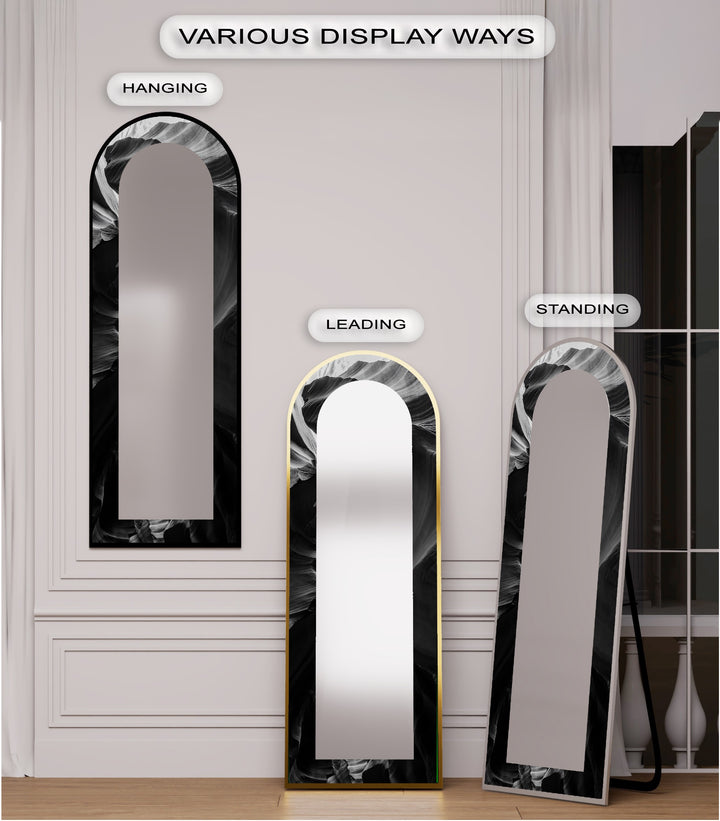 Obsidian Echo – Black Marble Texture Floor Mirror