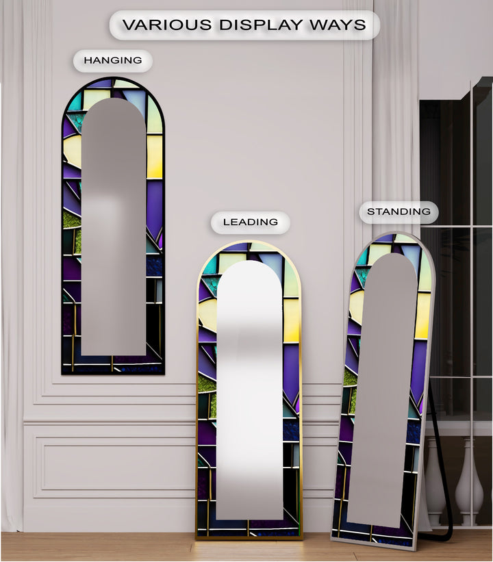 Modernes geometrisches Paneeldesign – gebeizter Standspiegel 