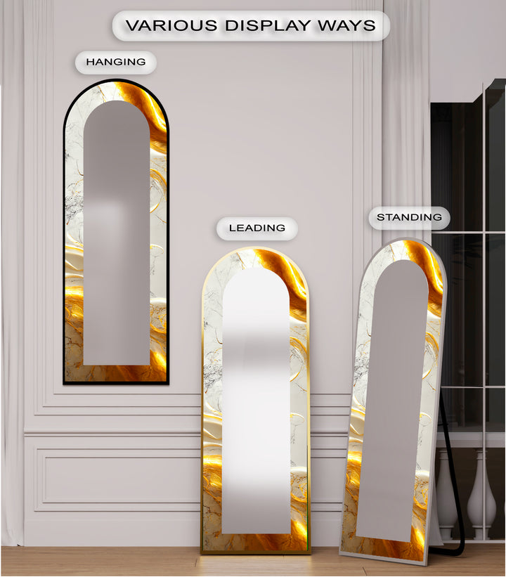 White Marble Glow – Abstract Floor Mirror