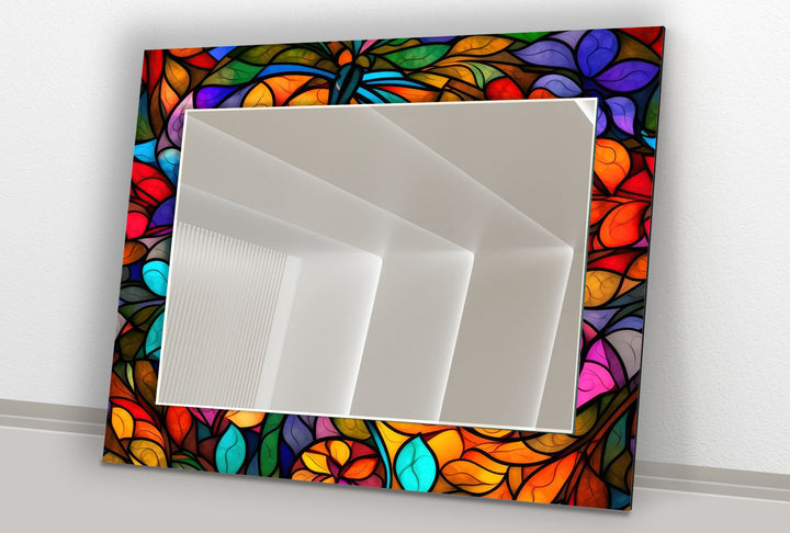 Stained Colorful Leafs Wall Mirror Blue Wall Mirror
