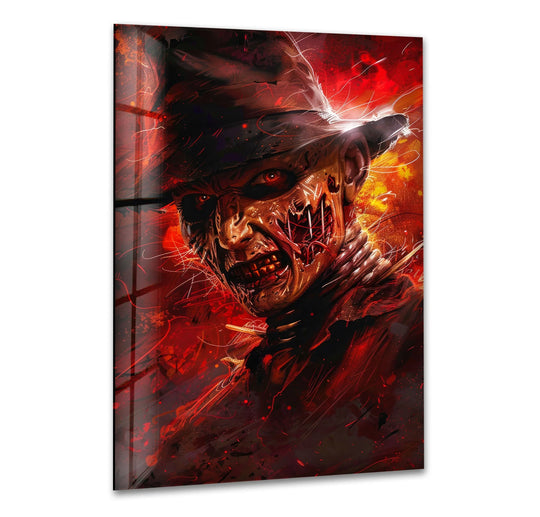 Undulating and twisted organic forms define the terrifying features of the Burning Nightmare Portrait, rendered as mesmerizing art from glass with fiery reds and shadowy blacks.