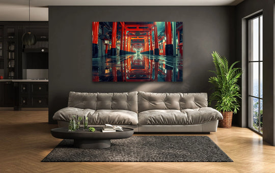 City Prints glass wall art Fushimi Inari Taisha Japan motif with glossy finish and cityscapes plus glass wall art pictures and durable design