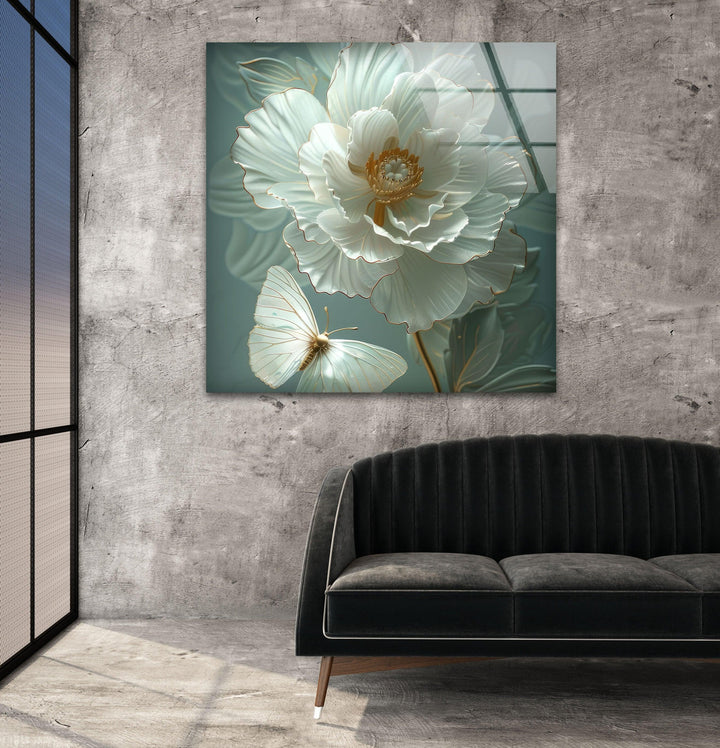 Gardenia Peony Glass Wall Art, custom glass pictures, glass art prints