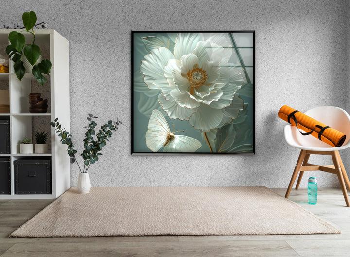 Gardenia Peony Glass Wall Art, photo print on glass, prints on glass wall art