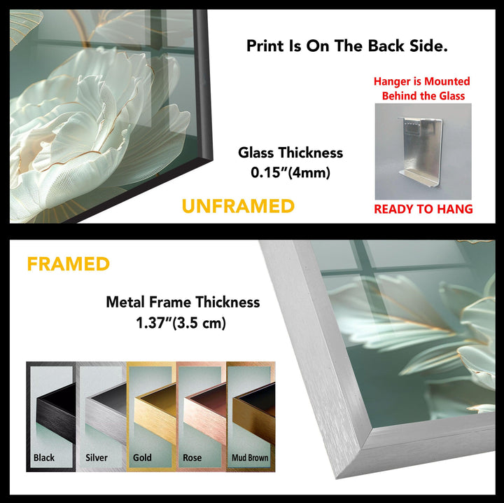 Gardenia Peony Glass Wall Art, custom glass photo prints, large glass prints