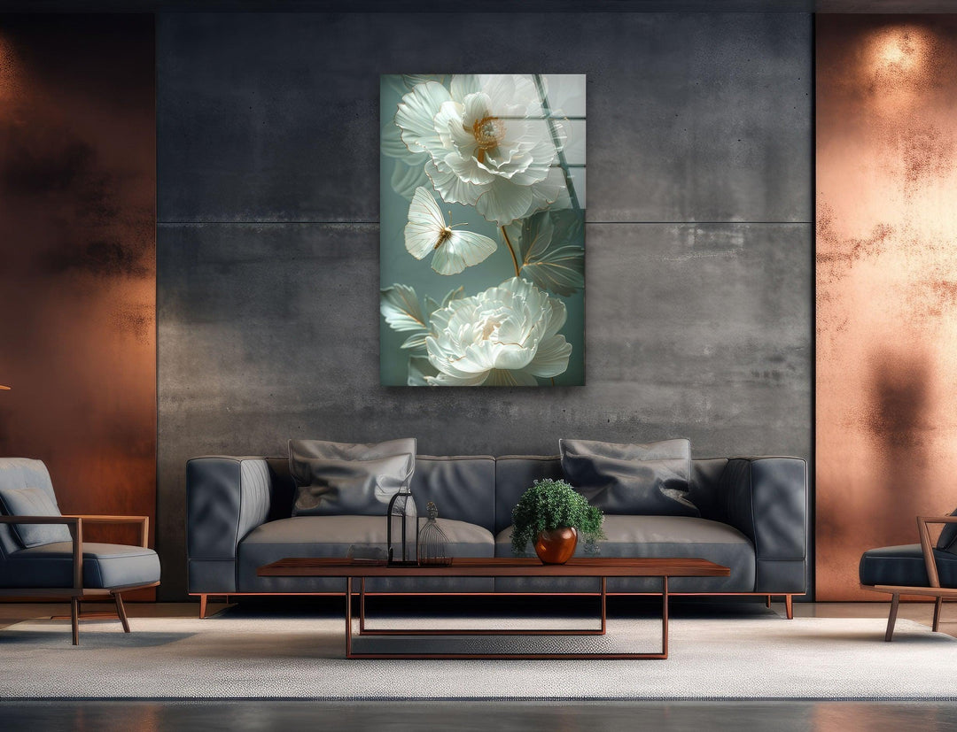 Gardenia Peony Glass Wall Art, art glass wall art, glass wall art pictures