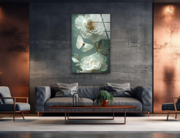 Gardenia Peony Glass Wall Art, art glass wall art, glass wall art pictures