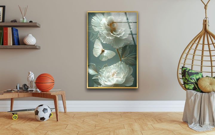 Gardenia Peony Glass Wall Art, glass photo prints, glass picture prints