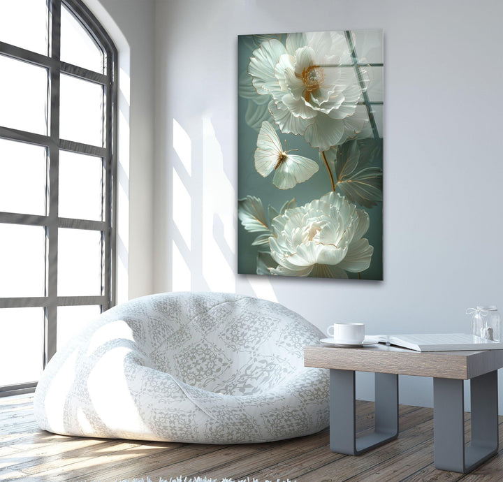 Gardenia Peony Glass Wall Art, glass image printing, glass prints from photos