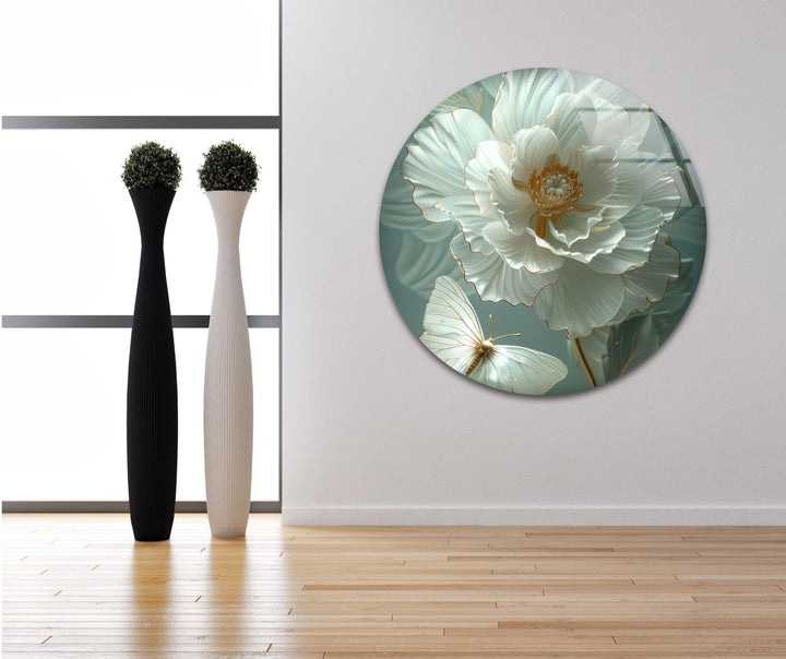 Gardenia Peony Glass Wall Art, glass pictures for Wall, glass prints wall art
