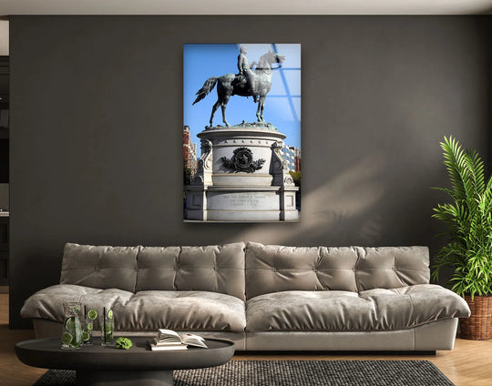 City Prints glass wall art historic bronze sculpture featuring an equestrian statue and ideal art sculpture gift for lovers of beautiful art