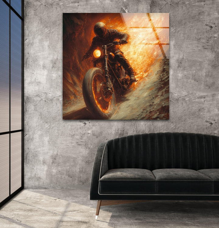 Ghost Rider Motorcycle Helmet Glass Wall Art, Glass Photo Prints,Print On Glass