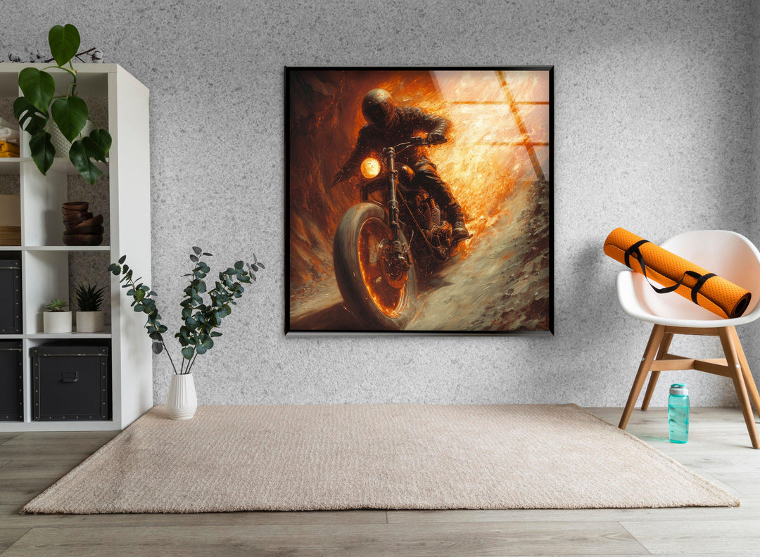 Ghost Rider Motorcycle Helmet Glass Wall Art, Glass Printing Wall Art, Print photos on glass