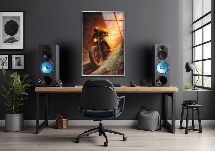 Ghost Rider Motorcycle Helmet Glass Wall Art, glass photo prints, glass picture prints