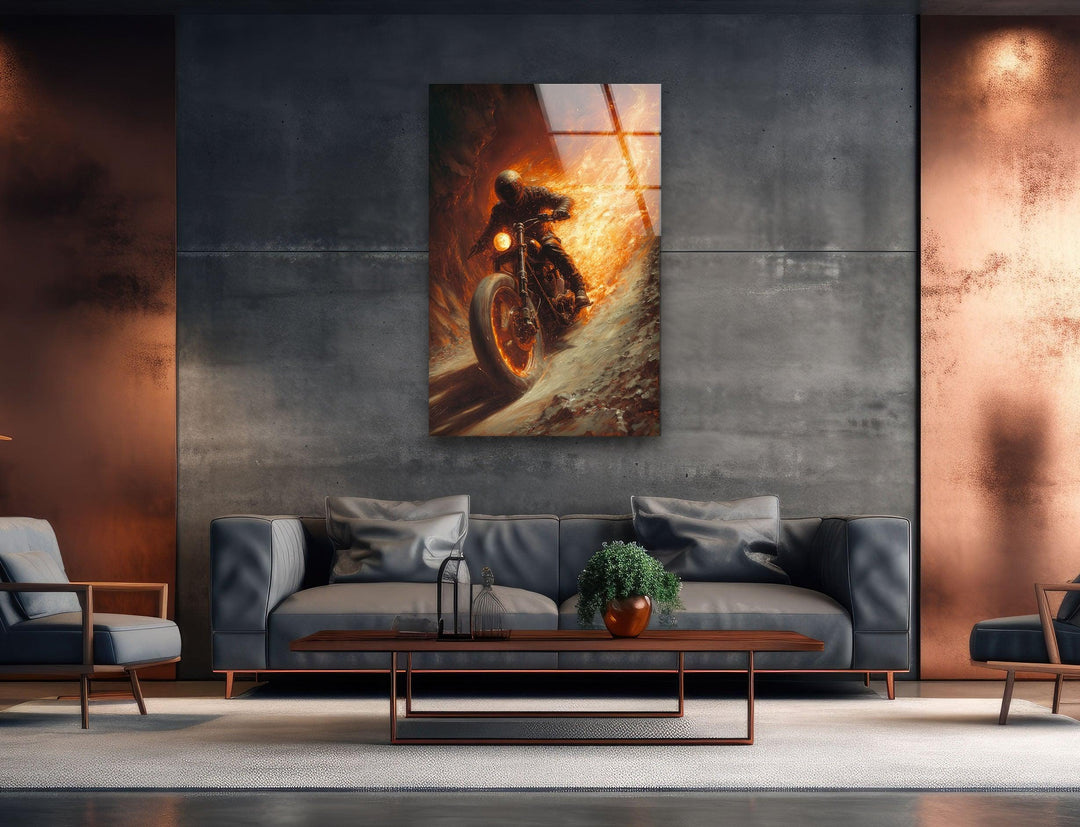 Ghost Rider Motorcycle Helmet Glass Wall Art,  print picture on glass, Tempered Glass Wall Art