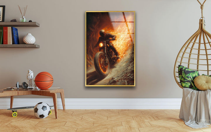 Ghost Rider Motorcycle Helmet Glass Wall Art, art glass wall art, glass wall art pictures