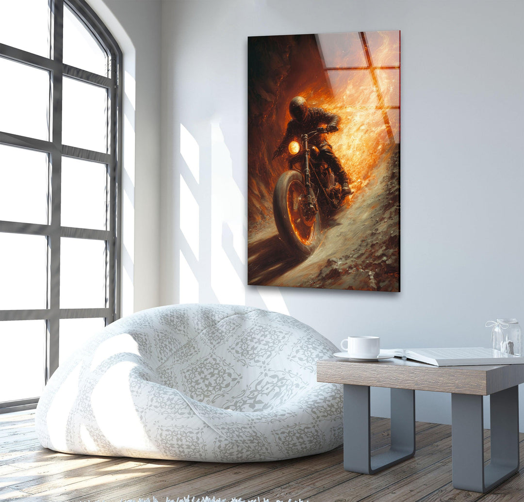Ghost Rider Motorcycle Helmet Glass Wall Art, photo print on glass, prints on glass wall art