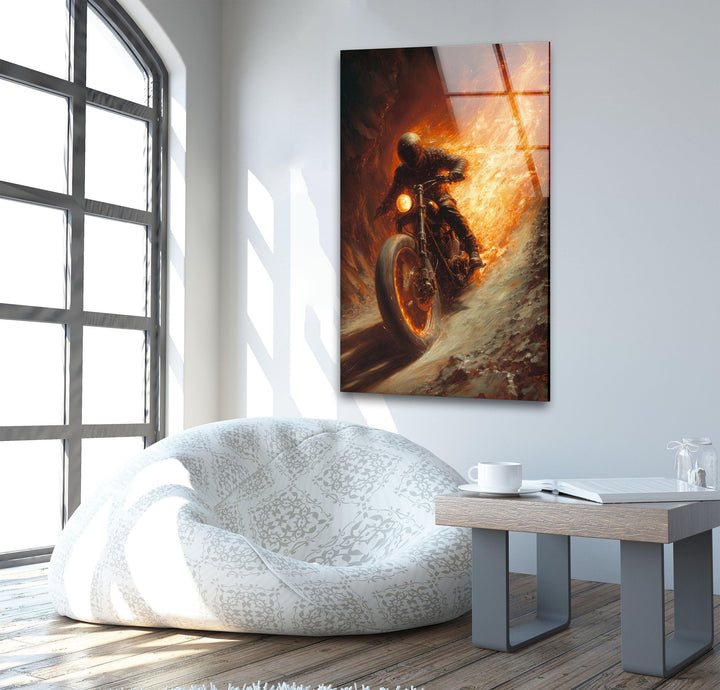 Ghost Rider Motorcycle Helmet Glass Wall Art, photo print on glass, prints on glass wall art