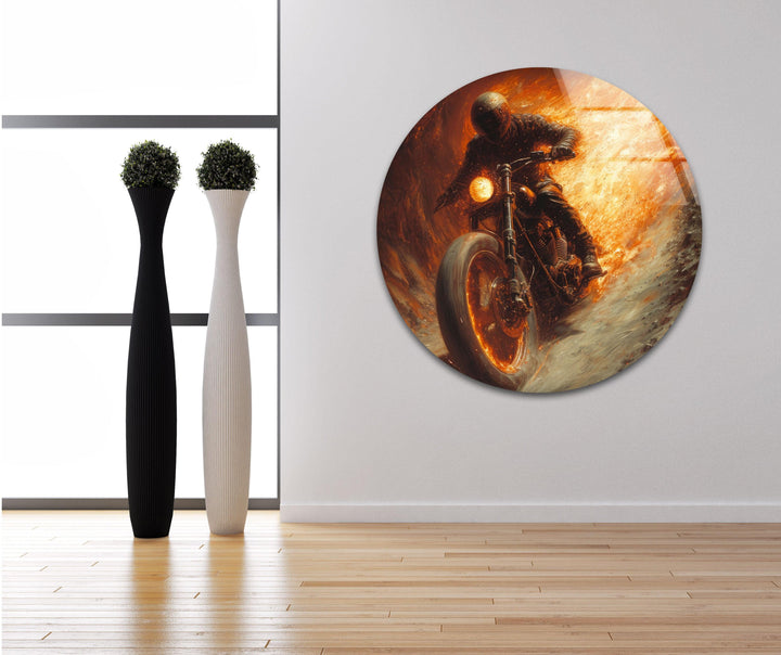 Ghost Rider Motorcycle Helmet Glass Wall Art, glass image printing, glass prints from photos
