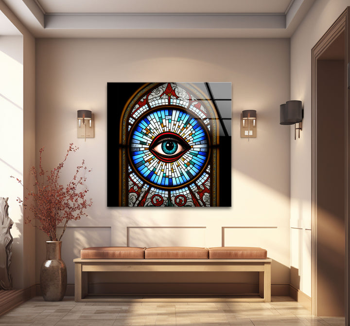 All-Seeing Eye Stained Glass Wall Art – Illuminati-Inspired Gothic Decor