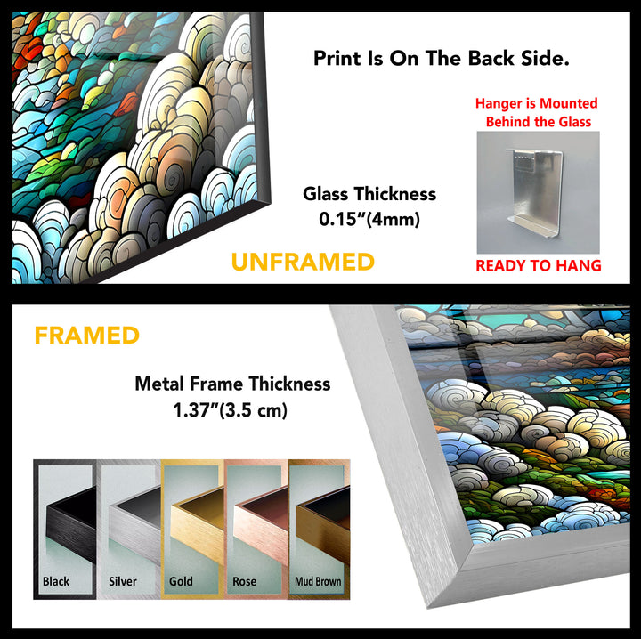 Serene Ocean Sunset Stained Glass Wall Art – Coastal Landscape Window Design